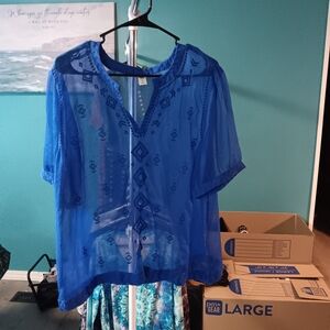 Old Navy Royal Blue Sheer Blouse
